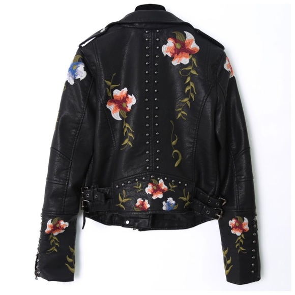 Soft Vegan Leather Embroidery Jacket - Picture 8 of 13